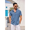 image:imageCOOFANDY Mens Cuban Guayabera Shirt Short Sleeve Button Down Shirts Casual Summer Beach Linen ShirtsDenim Blue