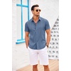 image:imageCOOFANDY Mens Cuban Guayabera Shirt Short Sleeve Button Down Shirts Casual Summer Beach Linen ShirtsGray Blue