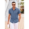 image:imageCOOFANDY Mens Cuban Guayabera Shirt Short Sleeve Button Down Shirts Casual Summer Beach Linen ShirtsGray Blue