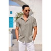 image:imageCOOFANDY Mens Cuban Guayabera Shirt Short Sleeve Button Down Shirts Casual Summer Beach Linen ShirtsKhaki