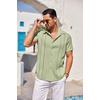 image:imageCOOFANDY Mens Cuban Guayabera Shirt Short Sleeve Button Down Shirts Casual Summer Beach Linen ShirtsLight Green