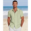 image:imageCOOFANDY Mens Cuban Guayabera Shirt Short Sleeve Button Down Shirts Casual Summer Beach Linen ShirtsLight Green
