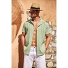 image:imageCOOFANDY Mens Cuban Guayabera Shirt Short Sleeve Button Down Shirts Casual Summer Beach Linen ShirtsLight Green