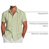 image:imageCOOFANDY Mens Cuban Guayabera Shirt Short Sleeve Button Down Shirts Casual Summer Beach Linen ShirtsLight Green
