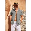 image:imageCOOFANDY Mens Cuban Guayabera Shirt Short Sleeve Button Down Shirts Casual Summer Beach Linen ShirtsLight Grey
