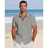 image:imageCOOFANDY Mens Cuban Guayabera Shirt Short Sleeve Button Down Shirts Casual Summer Beach Linen ShirtsLight Grey