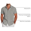 image:imageCOOFANDY Mens Cuban Guayabera Shirt Short Sleeve Button Down Shirts Casual Summer Beach Linen ShirtsLight Grey