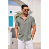 image:imageCOOFANDY Mens Cuban Guayabera Shirt Short Sleeve Button Down Shirts Casual Summer Beach Linen ShirtsLight Grey