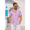 image:imageCOOFANDY Mens Cuban Guayabera Shirt Short Sleeve Button Down Shirts Casual Summer Beach Linen ShirtsLight Purple
