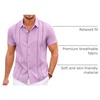 image:imageCOOFANDY Mens Cuban Guayabera Shirt Short Sleeve Button Down Shirts Casual Summer Beach Linen ShirtsLight Purple