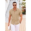 image:imageCOOFANDY Mens Cuban Guayabera Shirt Short Sleeve Button Down Shirts Casual Summer Beach Linen ShirtsLight Tan