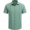 image:imageCOOFANDY Mens Cuban Guayabera Shirt Short Sleeve Button Down Shirts Casual Summer Beach Linen ShirtsMalachite Green