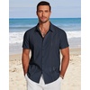 image:imageCOOFANDY Mens Cuban Guayabera Shirt Short Sleeve Button Down Shirts Casual Summer Beach Linen ShirtsNavy Blue