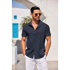 image:imageCOOFANDY Mens Cuban Guayabera Shirt Short Sleeve Button Down Shirts Casual Summer Beach Linen ShirtsNavy Blue