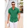 image:imageCOOFANDY Mens Cuban Guayabera Shirt Short Sleeve Button Down Shirts Casual Summer Beach Linen ShirtsOasis Green