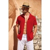 image:imageCOOFANDY Mens Cuban Guayabera Shirt Short Sleeve Button Down Shirts Casual Summer Beach Linen ShirtsRed