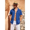 image:imageCOOFANDY Mens Cuban Guayabera Shirt Short Sleeve Button Down Shirts Casual Summer Beach Linen ShirtsRoyal Blue