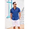 image:imageCOOFANDY Mens Cuban Guayabera Shirt Short Sleeve Button Down Shirts Casual Summer Beach Linen ShirtsRoyal Blue