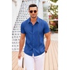 image:imageCOOFANDY Mens Cuban Guayabera Shirt Short Sleeve Button Down Shirts Casual Summer Beach Linen ShirtsRoyal Blue