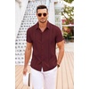 image:imageCOOFANDY Mens Cuban Guayabera Shirt Short Sleeve Button Down Shirts Casual Summer Beach Linen ShirtsWine Red