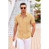 image:imageCOOFANDY Mens Cuban Guayabera Shirt Short Sleeve Button Down Shirts Casual Summer Beach Linen ShirtsYellow