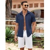 image:imageCOOFANDY Mens Cuban Guayabera Shirt Summer Beach Vacation Shirt Casual Short Sleeve Button Down Resort WearBlack Iris