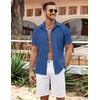image:imageCOOFANDY Mens Cuban Guayabera Shirt Summer Beach Vacation Shirt Casual Short Sleeve Button Down Resort WearDark Blue