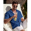 image:imageCOOFANDY Mens Cuban Guayabera Shirt Summer Beach Vacation Shirt Casual Short Sleeve Button Down Resort WearDark Blue