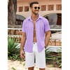 image:imageCOOFANDY Mens Cuban Guayabera Shirt Summer Beach Vacation Shirt Casual Short Sleeve Button Down Resort WearPurple Rose