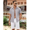 image:imageCOOFANDY Mens Cuban Guayabera Shirt Summer Beach Vacation Shirt Casual Short Sleeve Button Down Resort WearQuiet Gray