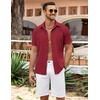 image:imageCOOFANDY Mens Cuban Guayabera Shirt Summer Beach Vacation Shirt Casual Short Sleeve Button Down Resort WearRed Dahlia