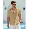 image:imageCOOFANDY Mens Cuban Guayabera Shirt Summer Beach Vacation Shirt Casual Short Sleeve Button Down Resort WearSesame