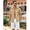 image:imageCOOFANDY Mens Cuban Guayabera Shirt Summer Beach Vacation Shirt Casual Short Sleeve Button Down Resort WearSesame
