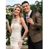image:imageCOOFANDY Mens Floral Tuxedo Jacket Jacquard Suit Jacket Slim Fit Blazer for Wedding Prom DinnerGolden