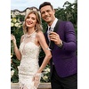 image:imageCOOFANDY Mens Floral Tuxedo Jacket Jacquard Suit Jacket Slim Fit Blazer for Wedding Prom DinnerPurple