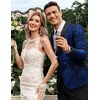 image:imageCOOFANDY Mens Floral Tuxedo Jacket Jacquard Suit Jacket Slim Fit Blazer for Wedding Prom DinnerType02blue