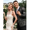 image:imageCOOFANDY Mens Floral Tuxedo Jacket Jacquard Suit Jacket Slim Fit Blazer for Wedding Prom DinnerType02silver