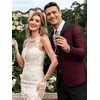 image:imageCOOFANDY Mens Floral Tuxedo Jacket Jacquard Suit Jacket Slim Fit Blazer for Wedding Prom DinnerWine Red
