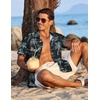 image:imageCOOFANDY Mens Hawaiian Shirt Short Sleeve Button Down Shirts Tropical Floral Summer Beach ShirtsBlack  Coconut Tree