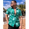 image:imageCOOFANDY Mens Hawaiian Shirt Short Sleeve Button Down Shirts Tropical Floral Summer Beach ShirtsTurquoise  Palm Leaf