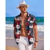image:imageCOOFANDY Mens Hawaiian Shirt Short Sleeve Button Down Shirts Tropical Summer Beach Shirts Casual Floral Aloha ShirtsRed  White Floral