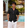 image:imageCOOFANDY Mens Hawaiian Shirt Short Sleeve Buttoon Down Shirts Casual Tropical Floral Summer Linen ShirtsBlack