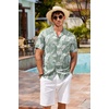 image:imageCOOFANDY Mens Hawaiian Shirt Short Sleeve Buttoon Down Shirts Casual Tropical Floral Summer Linen ShirtsCeladon Green Palm Leaf