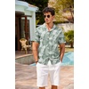 image:imageCOOFANDY Mens Hawaiian Shirt Short Sleeve Buttoon Down Shirts Casual Tropical Floral Summer Linen ShirtsCeladon Green Palm Leaf