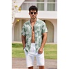 image:imageCOOFANDY Mens Hawaiian Shirt Short Sleeve Buttoon Down Shirts Casual Tropical Floral Summer Linen ShirtsCeladon Green Palm Leaf
