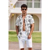image:imageCOOFANDY Mens Hawaiian Shirt Short Sleeve Buttoon Down Shirts Casual Tropical Floral Summer Linen ShirtsGrey Tropical Leaf