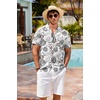 image:imageCOOFANDY Mens Hawaiian Shirt Short Sleeve Buttoon Down Shirts Casual Tropical Floral Summer Linen ShirtsGrey Tropical Leaf