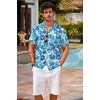 image:imageCOOFANDY Mens Hawaiian Shirt Short Sleeve Buttoon Down Shirts Casual Tropical Floral Summer Linen ShirtsOcean Blue Tropic