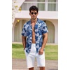 image:imageCOOFANDY Mens Hawaiian Shirt Short Sleeve Buttoon Down Shirts Casual Tropical Floral Summer Linen ShirtsPalm Leafblue