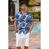 image:imageCOOFANDY Mens Hawaiian Shirt Short Sleeve Buttoon Down Shirts Casual Tropical Floral Summer Linen ShirtsPalm Leafblue
